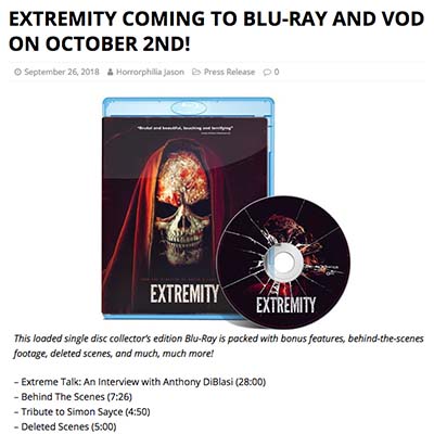 EXTREMITY COMING TO BLU-RAY AND VOD ON OCTOBER 2ND